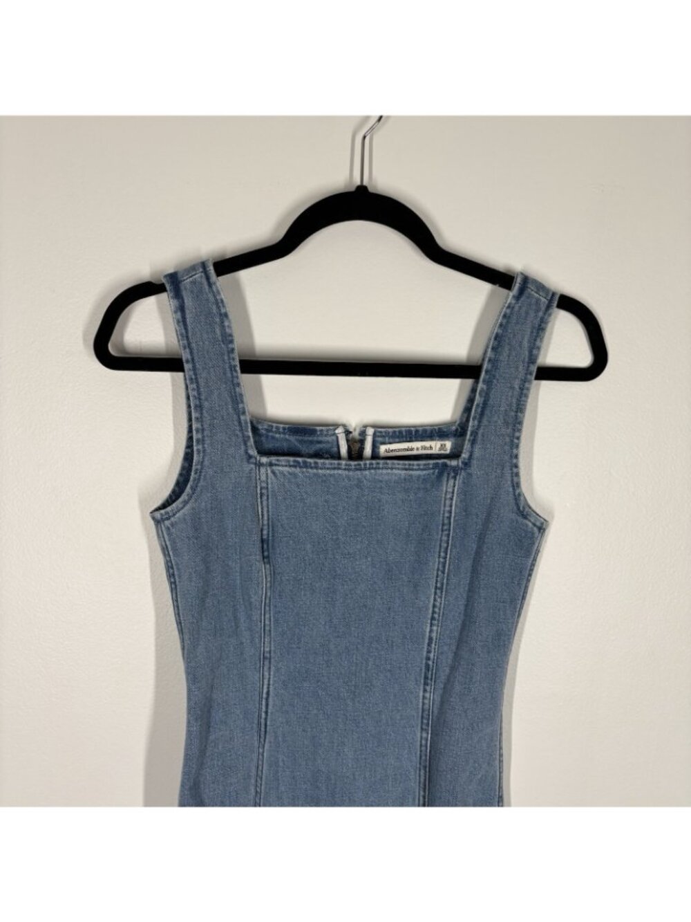 Abercrombie & Fitch XS Blue Denim Sleeveless Square Neck Column Midi Dress NWT - Picture 4 of 13